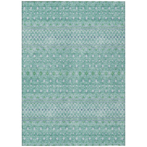 HomeRoots 5' Aqua Teal Blue & Ivory Tribal Area Rug - Stylish, Durable, Washable for Indoor/Outdoor Spaces 5' X 8' 582603