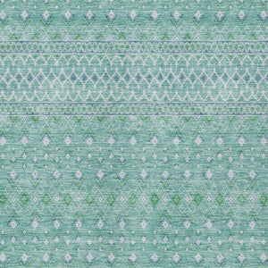 Homeroots 3' Stylish Green And Mint Tribal Washable Area Rug For Indoor And Outdoor Spaces, Durable Design 5' X 8' Polyester 582603