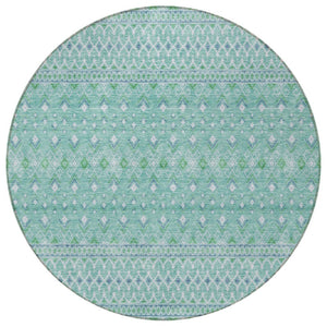 HomeRoots 5' Aqua Teal Blue & Ivory Tribal Area Rug - Stylish, Durable, Washable for Indoor/Outdoor Spaces 8' Round 582604