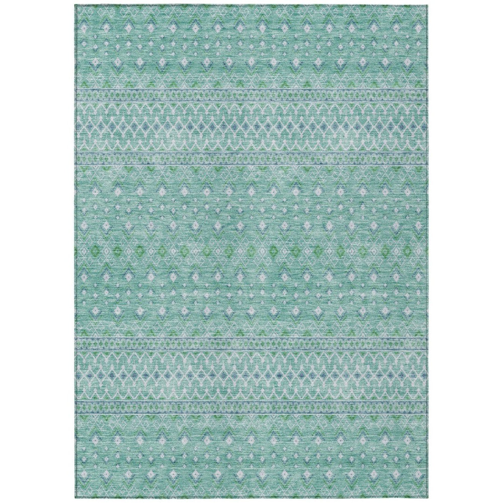 HomeRoots 9' Aqua Teal Blue and Ivory Tribal Washable Area Rug - Durable Indoor/Outdoor Style for Every Space 9' X 12' 582606