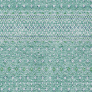Homeroots 3' Stylish Green And Mint Tribal Washable Area Rug For Indoor And Outdoor Spaces, Durable Design 9' X 12' Polyester 582606