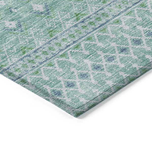 Homeroots 3' Stylish Green And Mint Tribal Washable Area Rug For Indoor And Outdoor Spaces, Durable Design 9' X 12' Polyester 582606