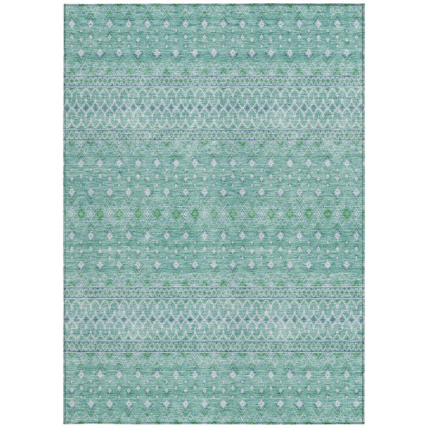 HomeRoots 9' Aqua Teal Blue and Ivory Tribal Washable Area Rug - Durable Indoor/Outdoor Style for Every Space 9' X 12' 582606