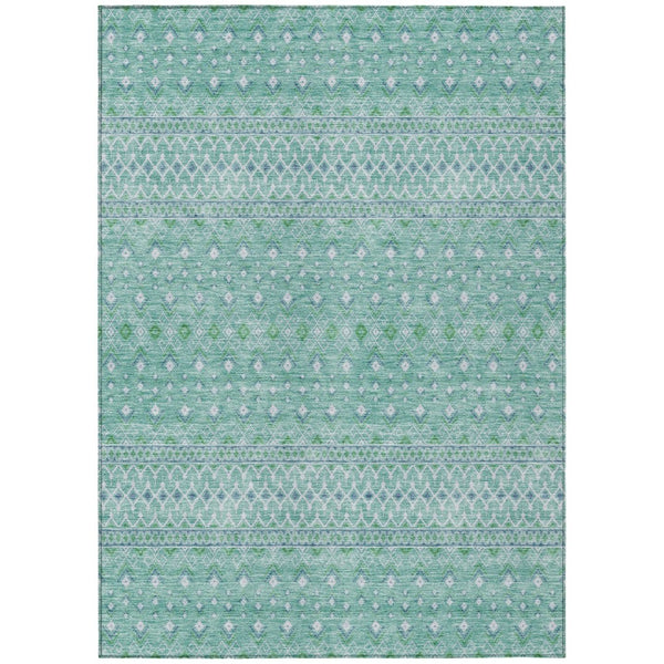 HomeRoots 5' Aqua Teal Blue & Ivory Tribal Area Rug - Stylish, Durable, Washable for Indoor/Outdoor Spaces 10' X 14' 582607