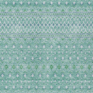 Homeroots 3' Stylish Green And Mint Tribal Washable Area Rug For Indoor And Outdoor Spaces, Durable Design 10' X 14' Polyester 582607