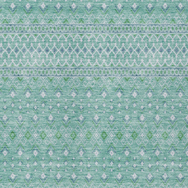 Homeroots 3' Stylish Green And Mint Tribal Washable Area Rug For Indoor And Outdoor Spaces, Durable Design 10' X 14' Polyester 582607