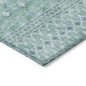 Homeroots 3' Stylish Green And Mint Tribal Washable Area Rug For Indoor And Outdoor Spaces, Durable Design 10' X 14' Polyester 582607