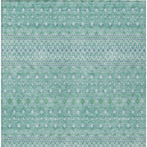 Homeroots 3' Stylish Green And Mint Tribal Washable Area Rug For Indoor And Outdoor Spaces, Durable Design 10' X 14' Polyester 582607
