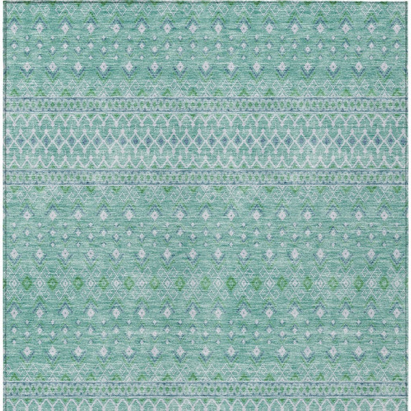 Homeroots 3' Stylish Green And Mint Tribal Washable Area Rug For Indoor And Outdoor Spaces, Durable Design 10' X 14' Polyester 582607
