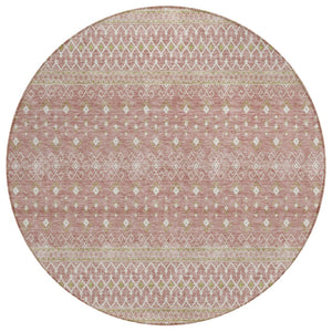 HomeRoots 5' Blush Gold and Ivory Tribal Area Rug – Stylish, Durable, Washable for Indoor and Outdoor Spaces 8' Round 582610
