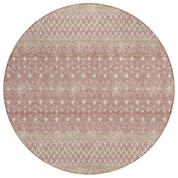 HomeRoots 5' Blush Gold and Ivory Tribal Area Rug – Stylish, Durable, Washable for Indoor and Outdoor Spaces 8' Round 582610