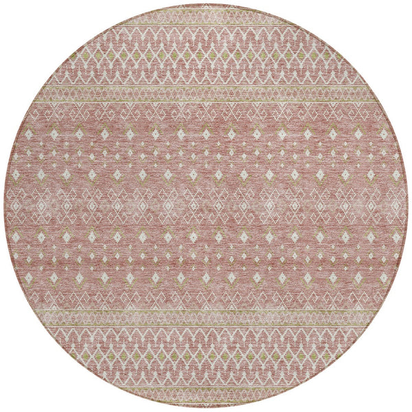 Homeroots 3' Stylish Green And Mint Tribal Washable Area Rug For Indoor And Outdoor Spaces, Durable Design 8' Round Polyester 582610