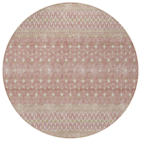 Homeroots 3' Stylish Green And Mint Tribal Washable Area Rug For Indoor And Outdoor Spaces, Durable Design 8' Round Polyester 582610