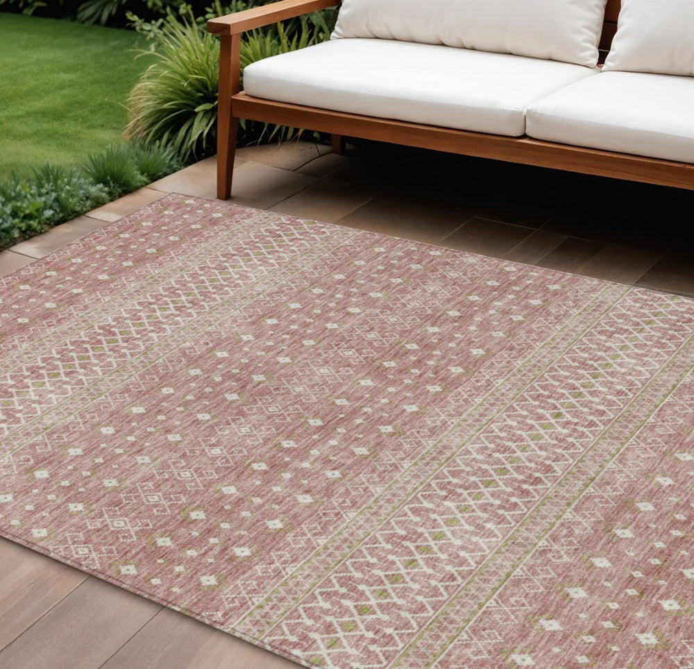 HomeRoots 5' Blush Gold and Ivory Tribal Area Rug – Stylish, Durable, Washable for Indoor and Outdoor Spaces 8' X 10' 582611