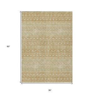 Homeroots 3' Stylish Green And Mint Tribal Washable Area Rug For Indoor And Outdoor Spaces, Durable Design 3' X 5' Polyester 582614