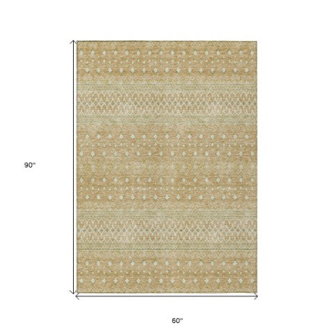 Homeroots 3' Stylish Green And Mint Tribal Washable Area Rug For Indoor And Outdoor Spaces, Durable Design 5' X 8' Polyester 582615