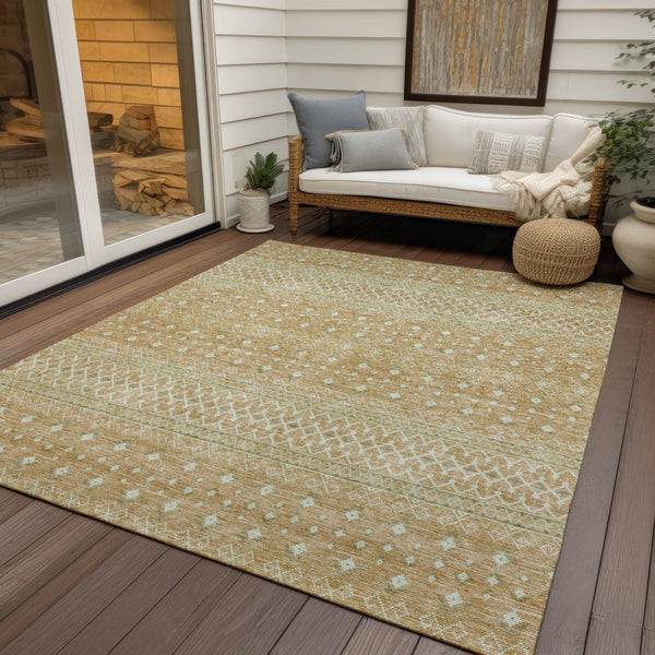 Homeroots 3' Stylish Green And Mint Tribal Washable Area Rug For Indoor And Outdoor Spaces, Durable Design 5' X 8' Polyester 582615
