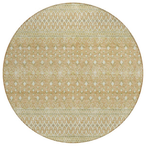HomeRoots 5' Copper Ivory Olive Green Tribal Washable Area Rug - Durable, Stylish for Indoor & Outdoor Spaces 8' Round 582616