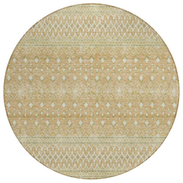 HomeRoots 5' Copper Ivory Olive Green Tribal Washable Area Rug - Durable, Stylish for Indoor & Outdoor Spaces 8' Round 582616