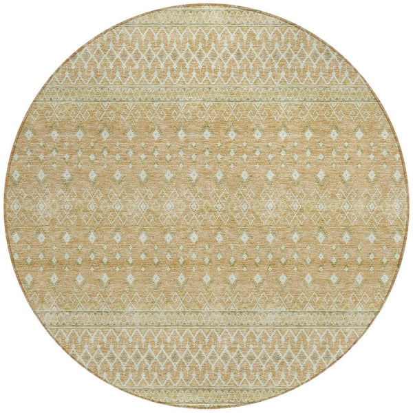 Homeroots 3' Stylish Green And Mint Tribal Washable Area Rug For Indoor And Outdoor Spaces, Durable Design 8' Round Polyester 582616