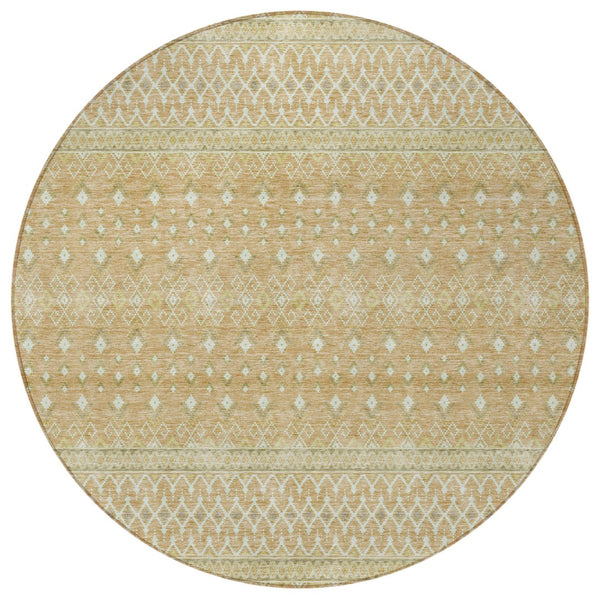 Homeroots 3' Stylish Green And Mint Tribal Washable Area Rug For Indoor And Outdoor Spaces, Durable Design 8' Round Polyester 582616
