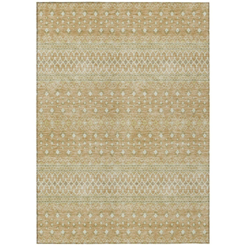 HomeRoots 9' Tribal Indoor/Outdoor Area Rug in Copper, Ivory & Olive Green - Durable, Washable, Stylish Design 9' X 12' 582618