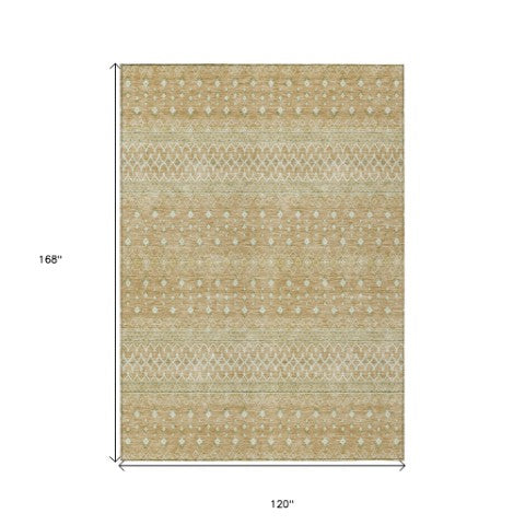 Homeroots 3' Stylish Green And Mint Tribal Washable Area Rug For Indoor And Outdoor Spaces, Durable Design 10' X 14' Polyester 582619