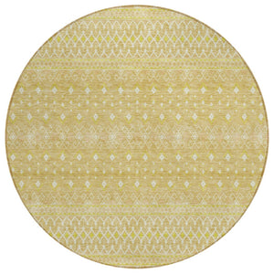 HomeRoots 5' Gold Ivory and Taupe Tribal Area Rug - Durable, Washable, Perfect for Indoor or Outdoor Spaces 8' Round 582622