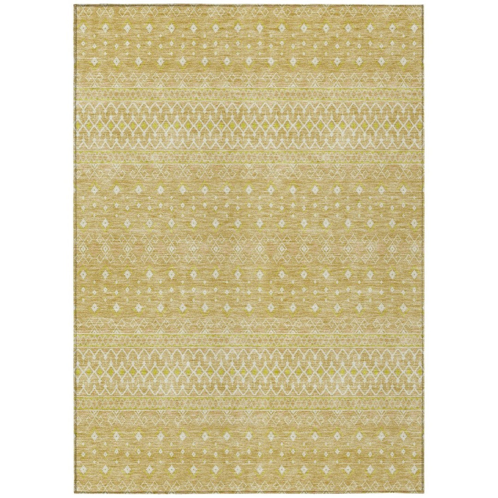 HomeRoots 9' Gold Ivory Taupe Tribal Area Rug - Stylish, Washable, Durable for Indoor & Outdoor Spaces 9' X 12' 582624