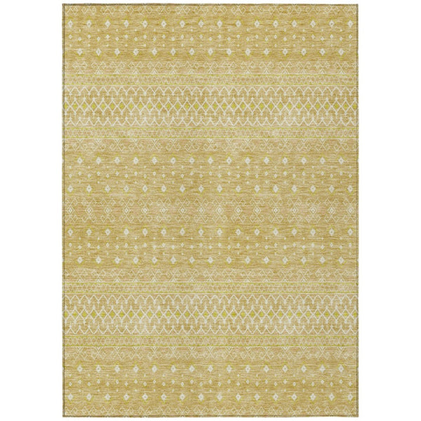 HomeRoots 5' Gold Ivory and Taupe Tribal Area Rug - Durable, Washable, Perfect for Indoor or Outdoor Spaces 10' X 14' 582625