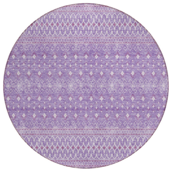 HomeRoots 5' Stylish Lavender and Purple Tribal Washable Area Rug for Indoor and Outdoor High-Traffic Use 8' Round 582628