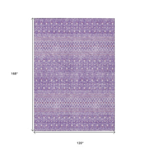 HomeRoots 5' Stylish Lavender and Purple Tribal Washable Area Rug for Indoor and Outdoor High-Traffic Use 10' X 14' 582631