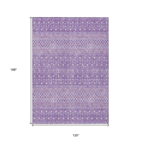 HomeRoots 5' Stylish Lavender and Purple Tribal Washable Area Rug for Indoor and Outdoor High-Traffic Use 10' X 14' 582631