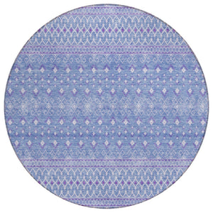 HomeRoots 5' Washable Indoor Outdoor Tribal Area Rug in Sky Blue, Purple, and Ivory for High-Traffic Spaces 8' Round 582634