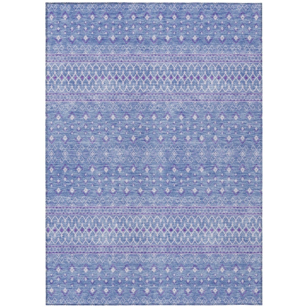 HomeRoots 9' Vibrant Tribal Area Rug in Sky Blue, Purple & Ivory - Washable & Durable for Indoor/Outdoor Use 9' X 12' 582636