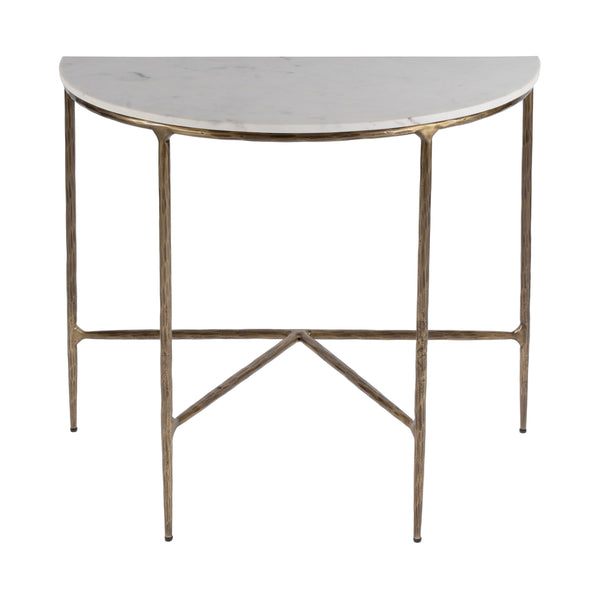 Butler Specialty Evelyn Console Table: Timeless Demilune Design With Exquisite Marble Top And Elegant Brass Legs White Iron,Banswara Marble 5826389-butler