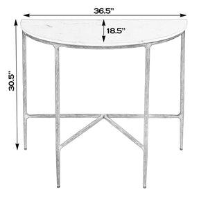 Butler Specialty Evelyn Console Table: Timeless Demilune Design With Exquisite Marble Top And Elegant Brass Legs White Iron,Banswara Marble 5826389-butler