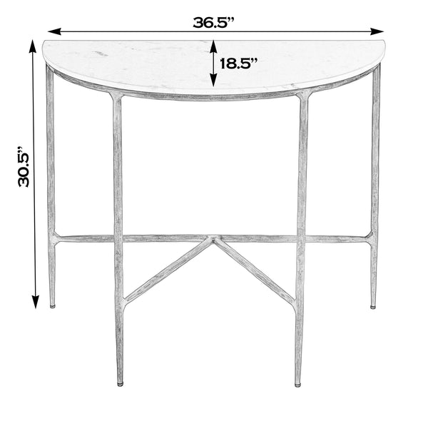 Butler Specialty Evelyn Console Table: Timeless Demilune Design With Exquisite Marble Top And Elegant Brass Legs White Iron,Banswara Marble 5826389-butler