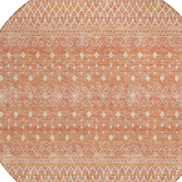 Homeroots 3' Stylish Green And Mint Tribal Washable Area Rug For Indoor And Outdoor Spaces, Durable Design 8' Round Polyester 582640