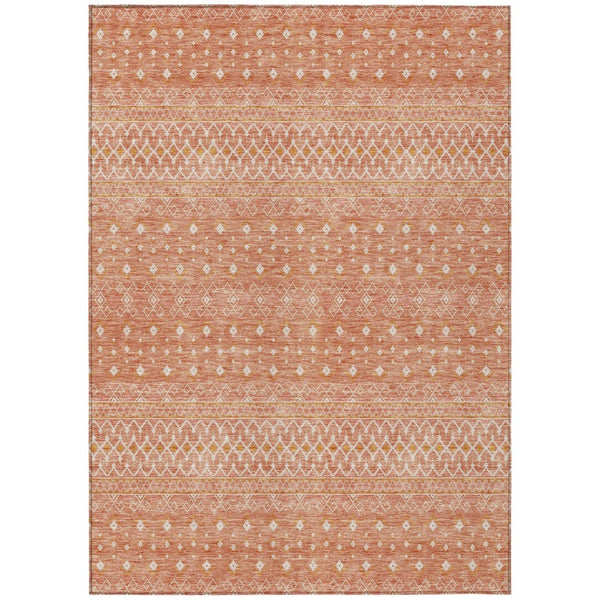 HomeRoots 9' Salmon Gold and Ivory Tribal Area Rug - Stylish, Washable, Indoor-Outdoor Durable Design for All Spaces 9' X 12' 582642