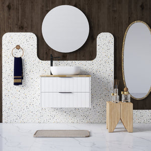 English Elm 32-Inch Modern Minimalist Wall-Mounted Bathroom Vanity With Solid Wood Top And Square Ceramic Sink W3151S00009