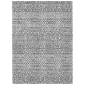 HomeRoots 9' Silver Gray and Ivory Tribal Area Rug - Washable, Durable, Indoor-Outdoor Versatility for Any Space 9' X 12' 582648