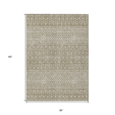 Homeroots 3' Stylish Green And Mint Tribal Washable Area Rug For Indoor And Outdoor Spaces, Durable Design 3' X 5' Polyester 582650