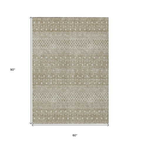 Homeroots 3' Stylish Green And Mint Tribal Washable Area Rug For Indoor And Outdoor Spaces, Durable Design 5' X 8' Polyester 582651