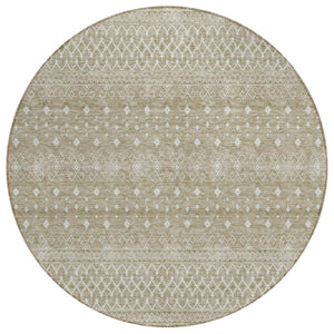 HomeRoots 5' Stylish Taupe Green and Ivory Tribal Washable Area Rug for Indoor and Outdoor Spaces 8' Round 582652