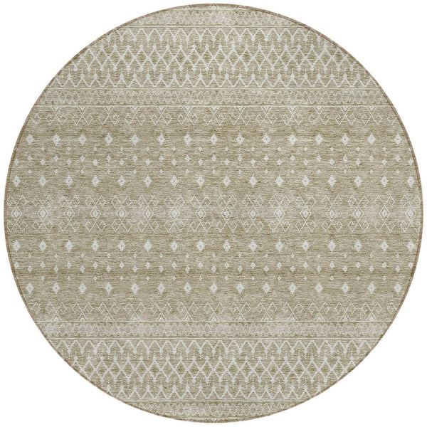 Homeroots 3' Stylish Green And Mint Tribal Washable Area Rug For Indoor And Outdoor Spaces, Durable Design 8' Round Polyester 582652
