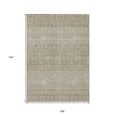 Homeroots 3' Stylish Green And Mint Tribal Washable Area Rug For Indoor And Outdoor Spaces, Durable Design 9' X 12' Polyester 582654