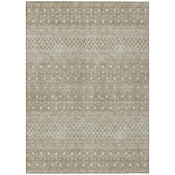 HomeRoots 9' Stylish Tribal Washable Area Rug in Taupe Green and Ivory for Indoor/Outdoor Versatility 9' X 12' 582654