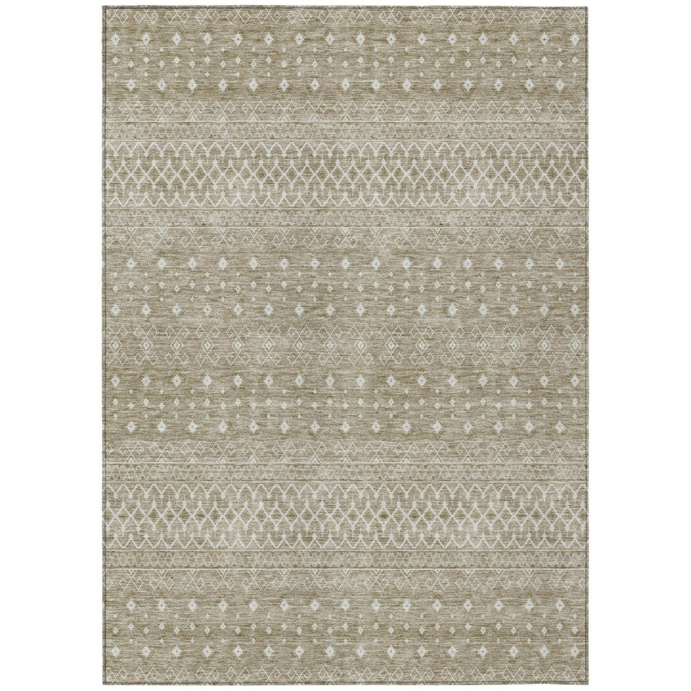 HomeRoots 5' Stylish Taupe Green and Ivory Tribal Washable Area Rug for Indoor and Outdoor Spaces 10' X 14' 582655