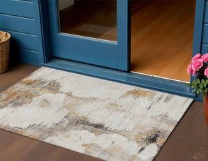 Homeroots 3' Elegant Beige Ivory And Taupe Abstract Washable Area Rug For Indoor And Outdoor Spaces 3' X 5' Polyester 582656